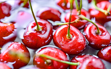 Composition with fresh ripe sweet cherries