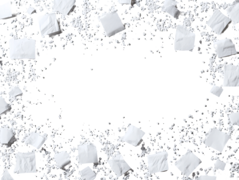 White squares scattered around a dark center, creating a framed effect