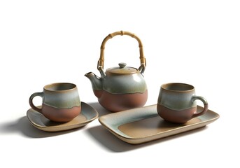 Fototapeta premium Rustic pottery tea set isolated