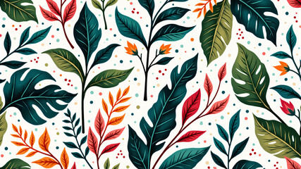 Vibrant Botanical Pattern with Colorful Leaves