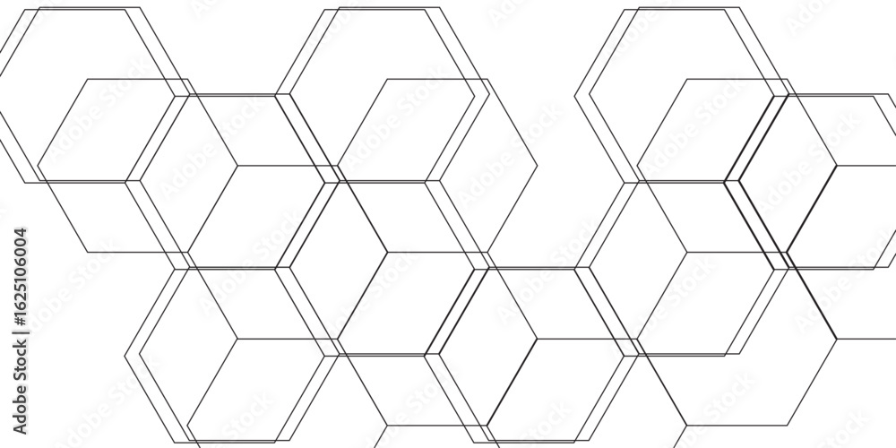 Poster abstract clean, minimalistic geometric background pattern of thin, gray, interconnected hexagons on 