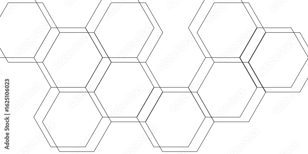 Poster abstract clean, minimalistic geometric background pattern of thin, gray, interconnected hexagons on 