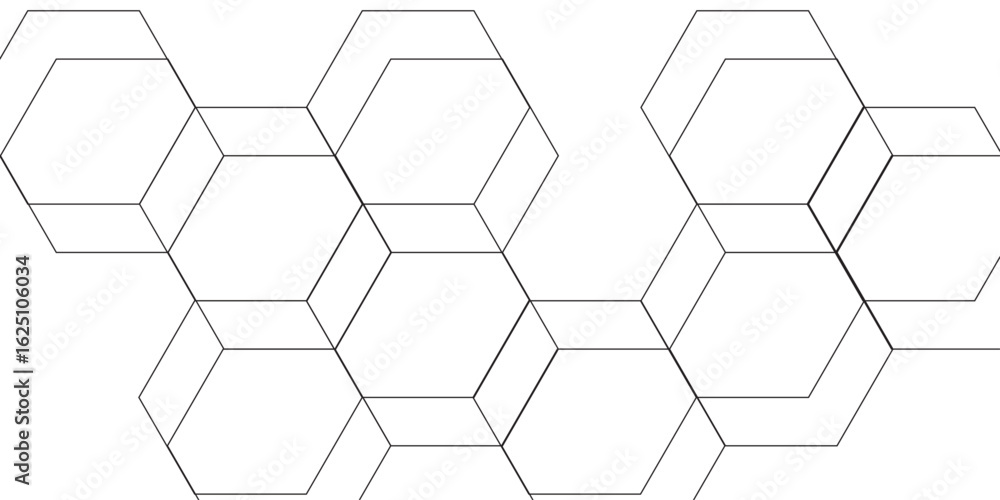 Poster abstract clean, minimalistic geometric background pattern of thin, gray, interconnected hexagons on 