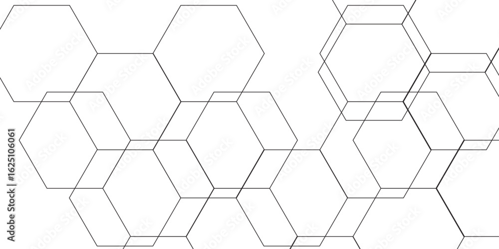 Poster abstract clean, minimalistic geometric background pattern of thin, gray, interconnected hexagons on 