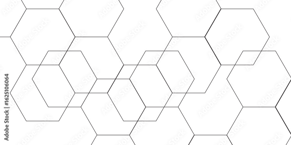 Poster abstract clean, minimalistic geometric background pattern of thin, gray, interconnected hexagons on 