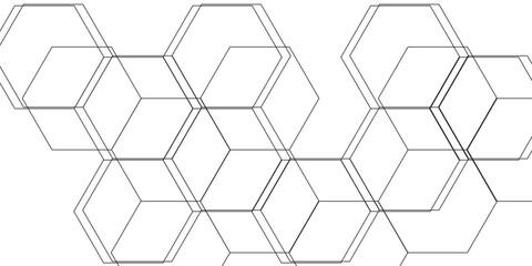 Abstract clean, minimalistic geometric background  pattern of thin, gray, interconnected hexagons on a white surface. Outlined with fine lines, giving it a modern, digital, and tech-inspired appearanc