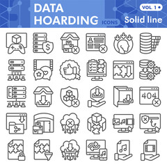 Data hoarding symbols collection or sketches, disk storage theme in line style signs for web and app. Vector graphics isolated on white background.
