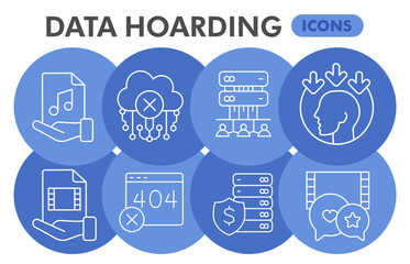 Data hoarding symbols collection or sketches, disk storage theme bubble with thin line style signs for web and app. Vector graphics isolated on white background.