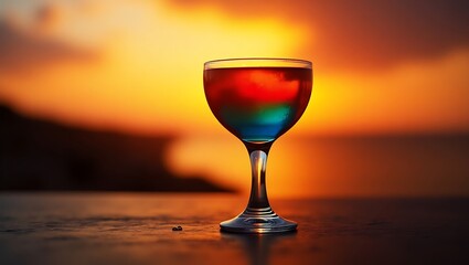 Vibrant cocktail at sunset over the ocean