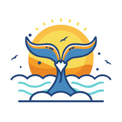 Whale Tail Splashing Under Golden Sunset Sky