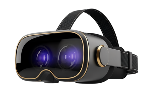 Virtual reality headset with glowing lenses isolated on white background