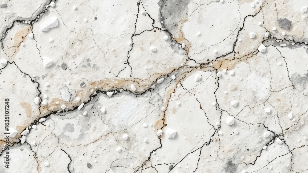 Poster broken white surface texture with dark fissures and light-colored particles showcasing underlying ma