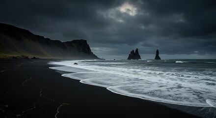 Explore reynisfjara black sand beach iceland travel destination landscape photography ocean waves rocks coast