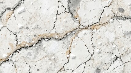 Fototapeta premium Broken white surface texture with dark fissures and light-colored particles showcasing underlying materials and an overall aged and distressed composition