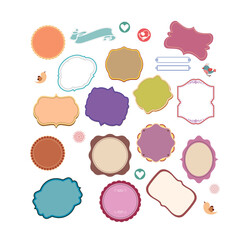 Cute Colorful Label and Frame Set for Kids Party, Scrapbook or Gift Tag Design