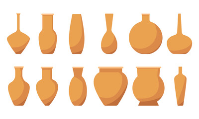 Clay Pot Collection Flat Vector Illustration