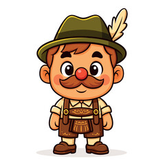Cute Cartoon Bavarian Boy in Traditional Lederhosen, Bavarian Cartoon Character in Lederhosen, Cute German Boy Cartoon in Traditional Costume, Bavarian Culture Character Design
