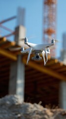 Obraz premium Drone inspecting a newly built structure, quality control and technology. Aerial, modern inspection.