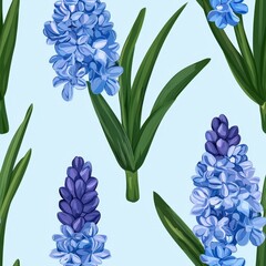 Obraz premium Hyacinth flower plant flora bloom botany seamless pattern ornament design, tile