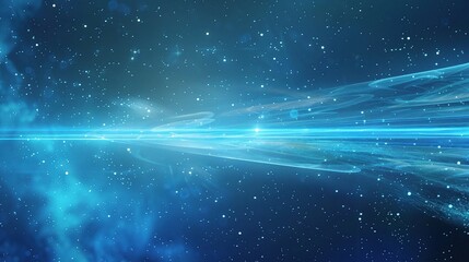 Obraz premium Abstract blue glowing background with a starry sky and light rays, a space technology concept.