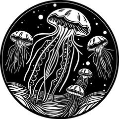 Glowing Jellyfish Under Deep-Sea Lighting