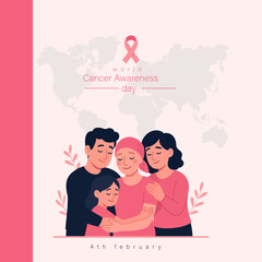 United Family Supporting Cancer Awareness – Together Against Cancer Concept