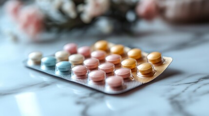 Birth Control Pills on Marble Surface