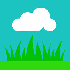 Obraz premium Simple green grass and white cloud under a blue sky