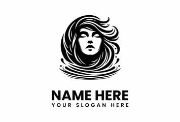 Elegant Black and White Logo Depicting a Womans Face and Flowing Hair 2.