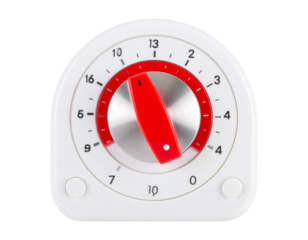 Classic Kitchen Timer with Dial and Red Countdown Indicator, Front View, Transparent PNG