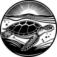 Turtle Swimming Near Surface with Sun Rays