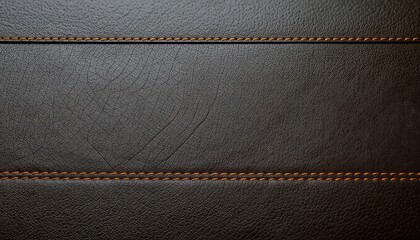 Sophisticated dark surface material with textured pattern and double stitched design, perfect as a backdrop for luxury goods or premium items