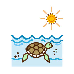 Turtle Swimming Near Surface with Sun Rays