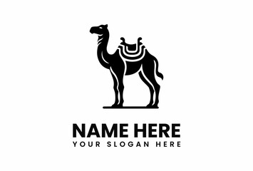 Elegant Black Camel Logo with Saddle Ready for Branding and Design.