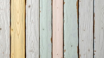 Weathered wooden planks in pastel shades, providing a textured and rustic backdrop for diverse design applications