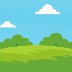 Fototapeta premium Vibrant green hills under a bright blue sky with fluffy clouds