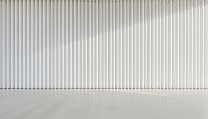 A modern and clean interior space with a textured white wall and light wooden floor receiving soft natural light
