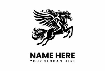 Majestic Winged Horse with Woman Stylized Design.