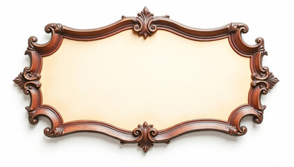 an empty vintage wooden frame on a white background