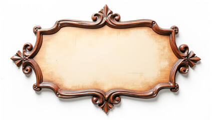 an empty vintage wooden frame on a white background