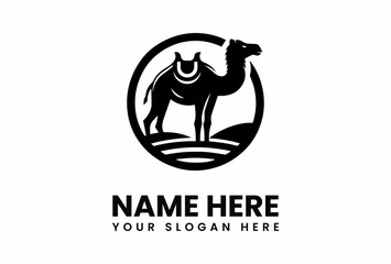 Silhouette of a Camel Inside a Circular Emblem with Saddle Detail.