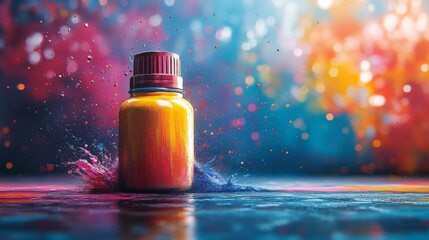 Vibrant Bottle in a Colorful Explosion