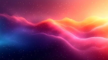 Abstract Celestial Landscape: Vibrant Hues and Serene Hills