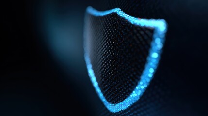 Abstract background of glowing data shield icon, representing cybersecurity and data protection. Digital safety, secure.