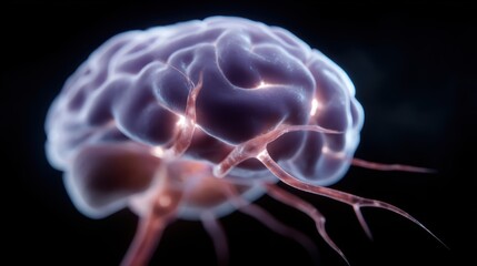 Abstract background of glowing neurological pathways in a human brain, complex thought. Neuroscience, conceptual.