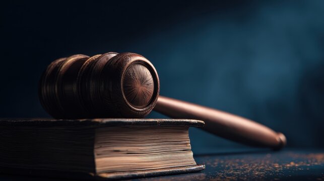 The gavel resting on a legal book symbolizing justice and authority - Powered by Adobe