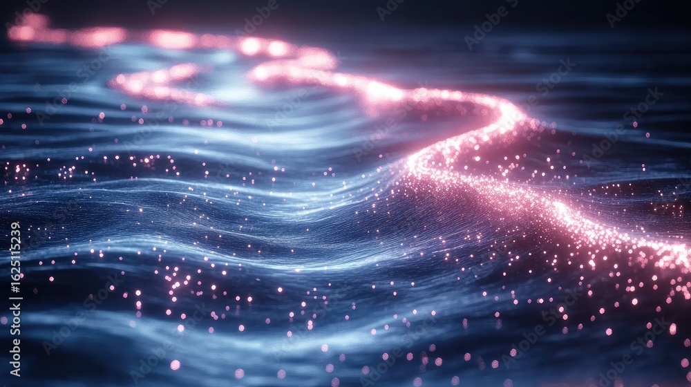 Poster captivating abstract water surface with glowing trail and sparkling particles
