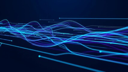 Flowing blue light trails representing network connections and fast data transfer technology - Powered by Adobe