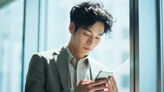 スマホを触る男性社員
