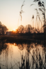 Sunset over the lake. Dolina Slużewiecka, Warsaw, Poland